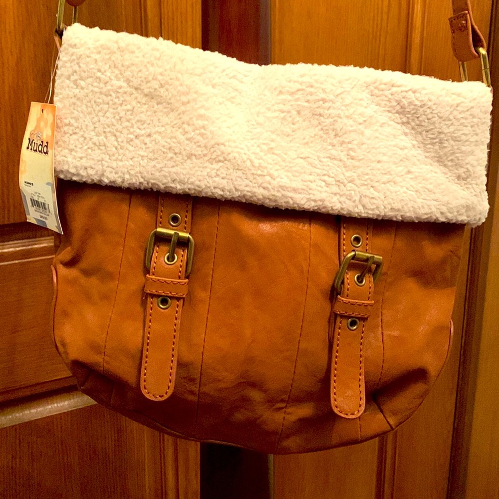 Mudd crossbody with shearling collar trim NWT